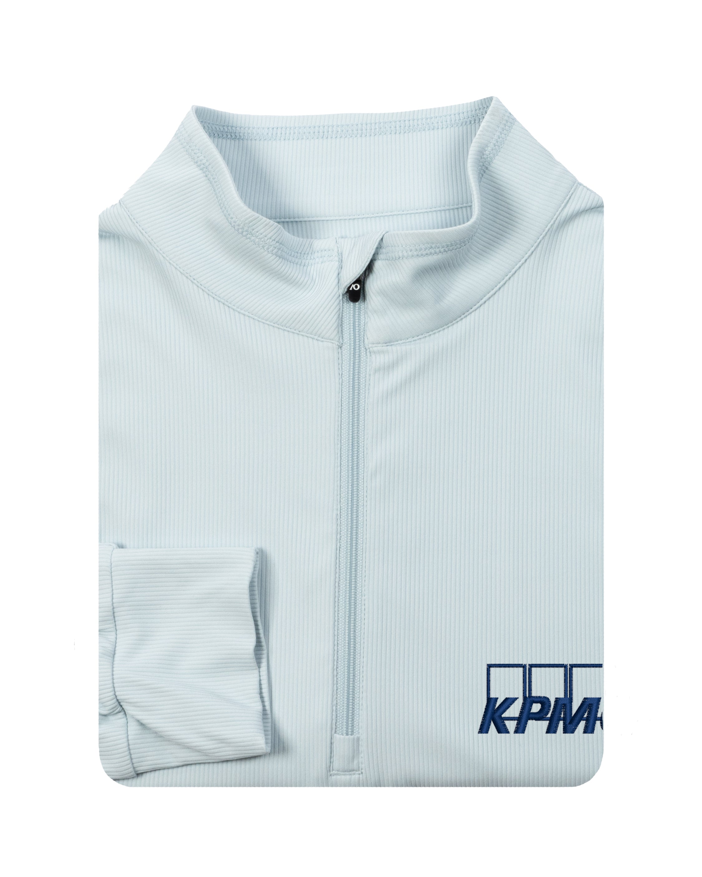 AndersonOrd ribbed quarter-zip pullover in pale blue with embroidered KPMG logo