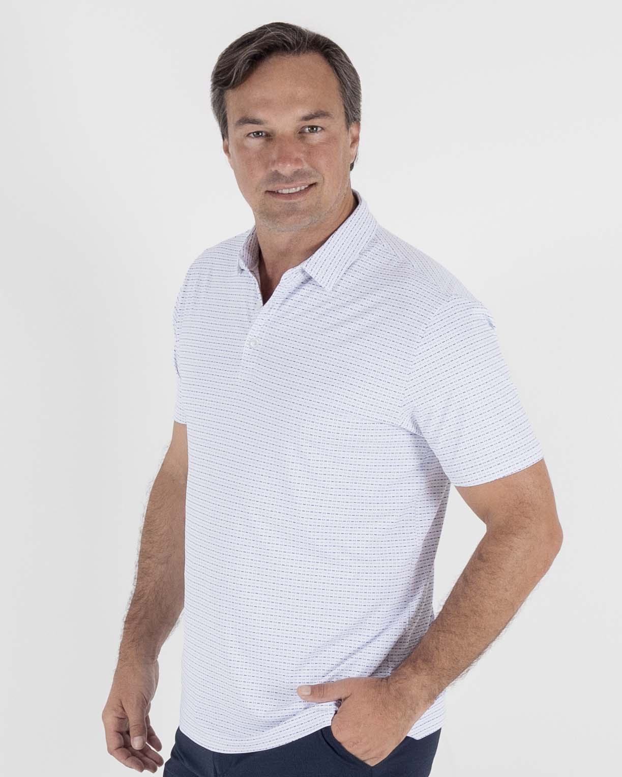 Beckwith Polo - White/Dark Denim/Foggy Stream