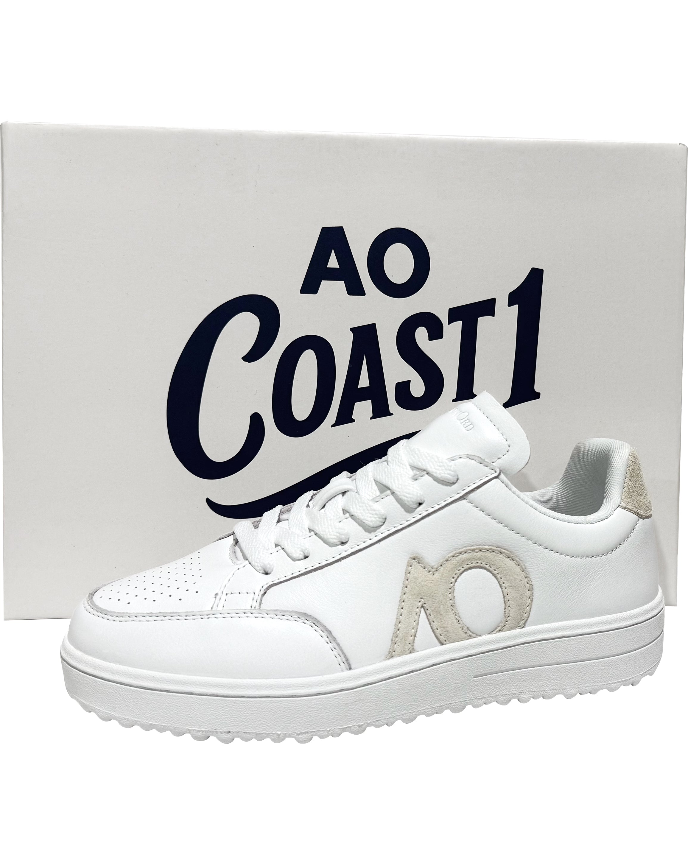 White sneaker with 'AO Coast 1' branding on a white background