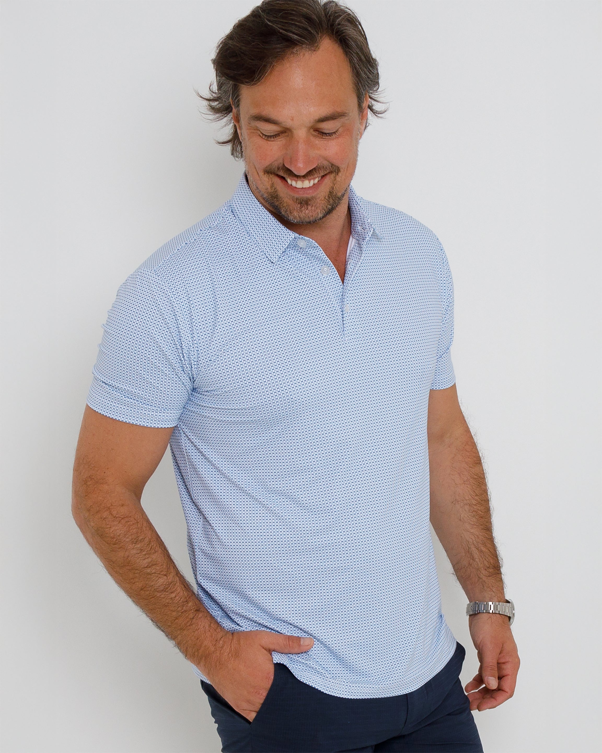 The Em Polo - White/Federal Blue/Blue Fog