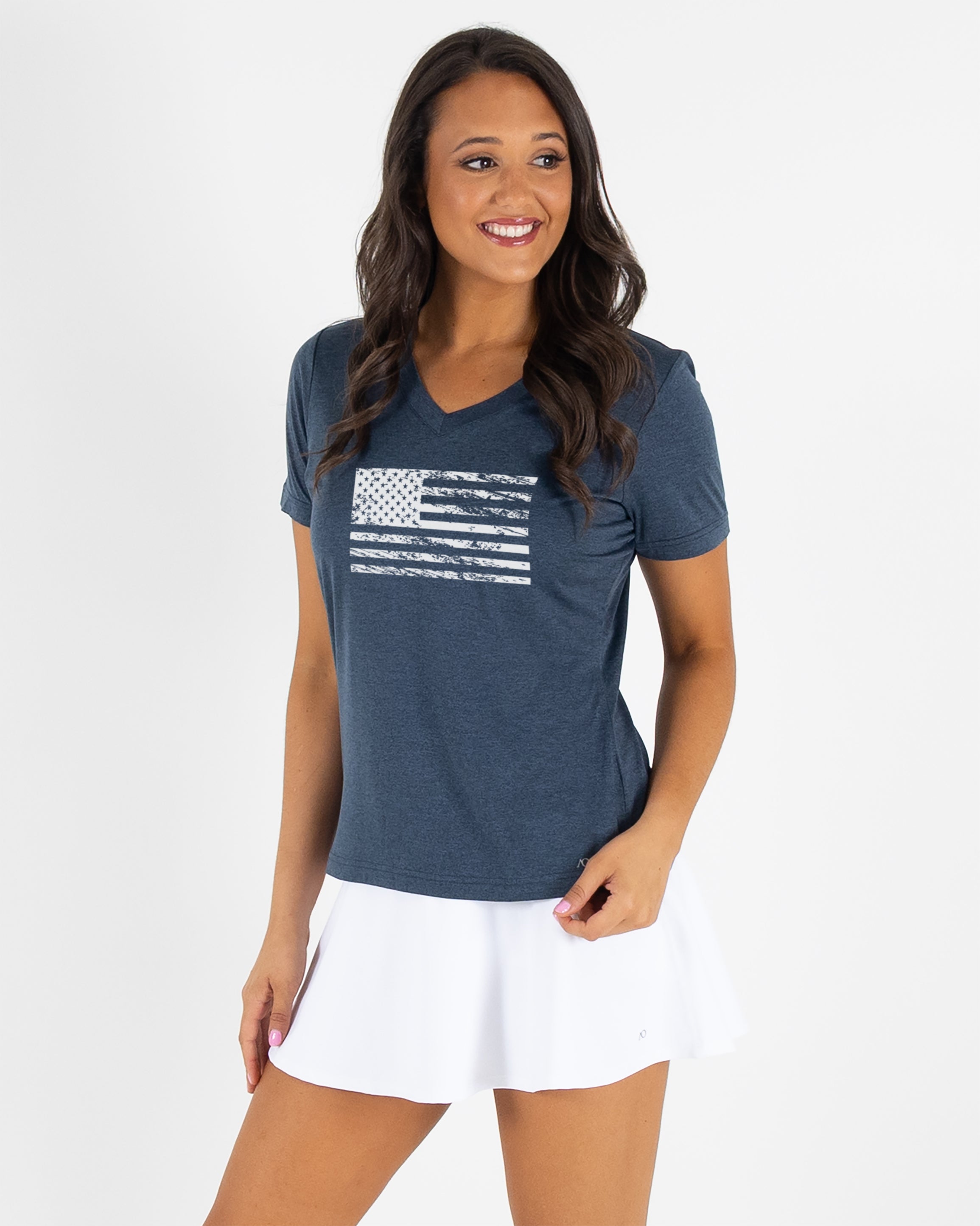 Women's Butter T Vintage Flag - Navy Heather