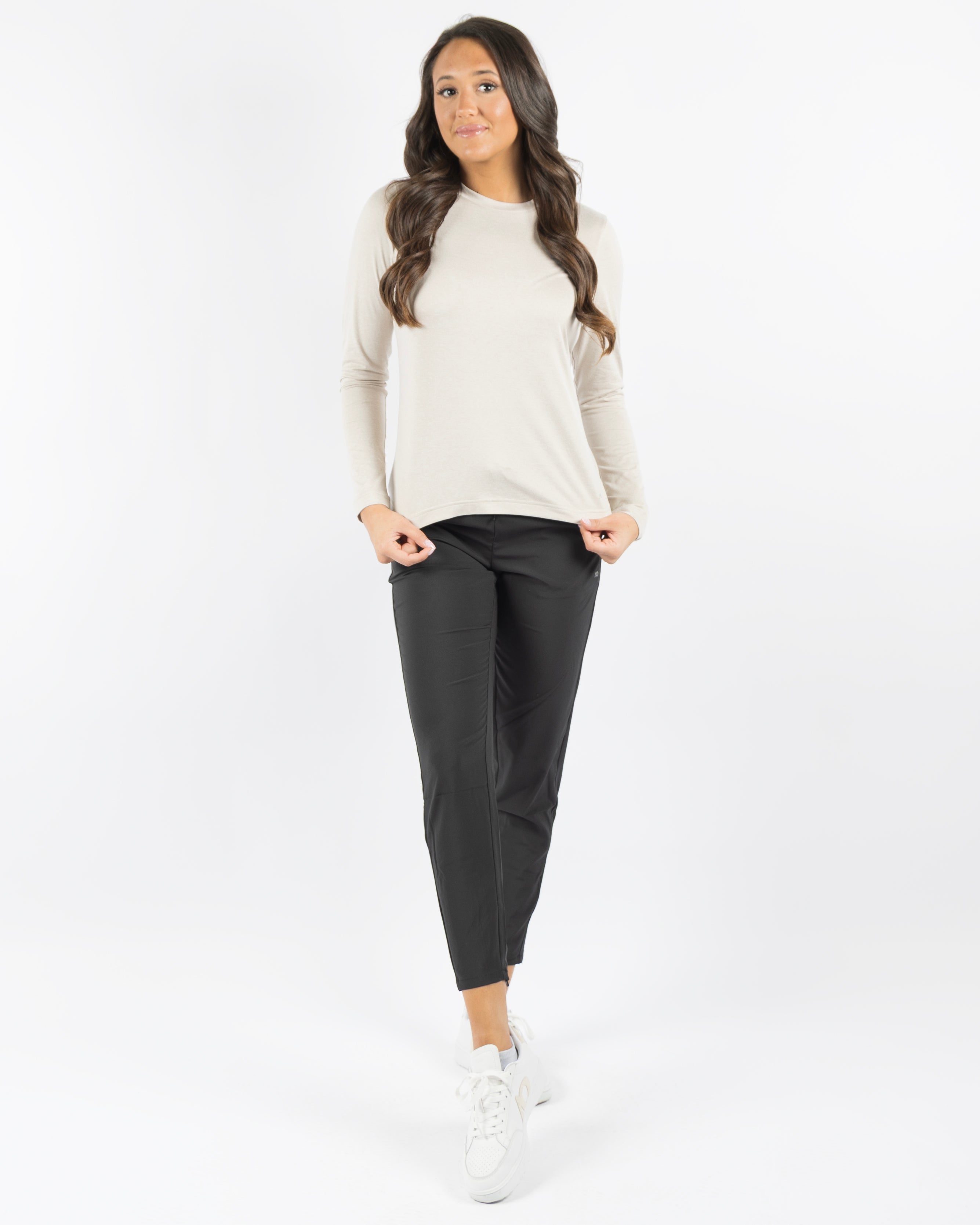 Women's Long Sleeve Crewneck Butter T - HTR Sand